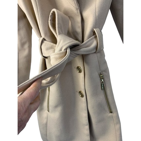 G by Guess Medium Beige Belted Single Breast Overcoat Shawl Collar EUC 6184 - Picture 3 of 13
